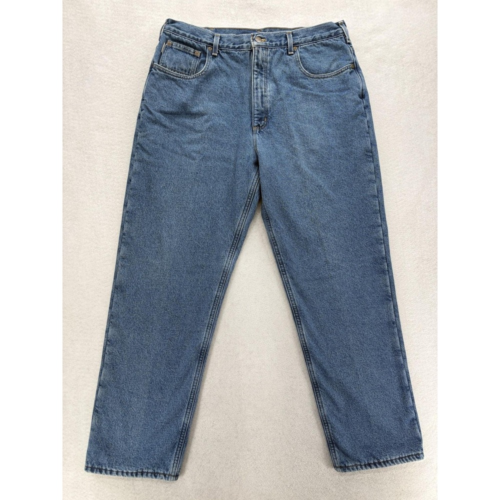 Carhartt Relaxed Fit Jeans Mens 38x32 Blue Fleece Lined Denim Workwear B155 DST